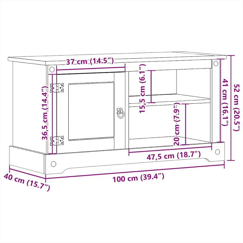 TV Cabinet "Corona" 100x40x52 cm Solid Wood Pine