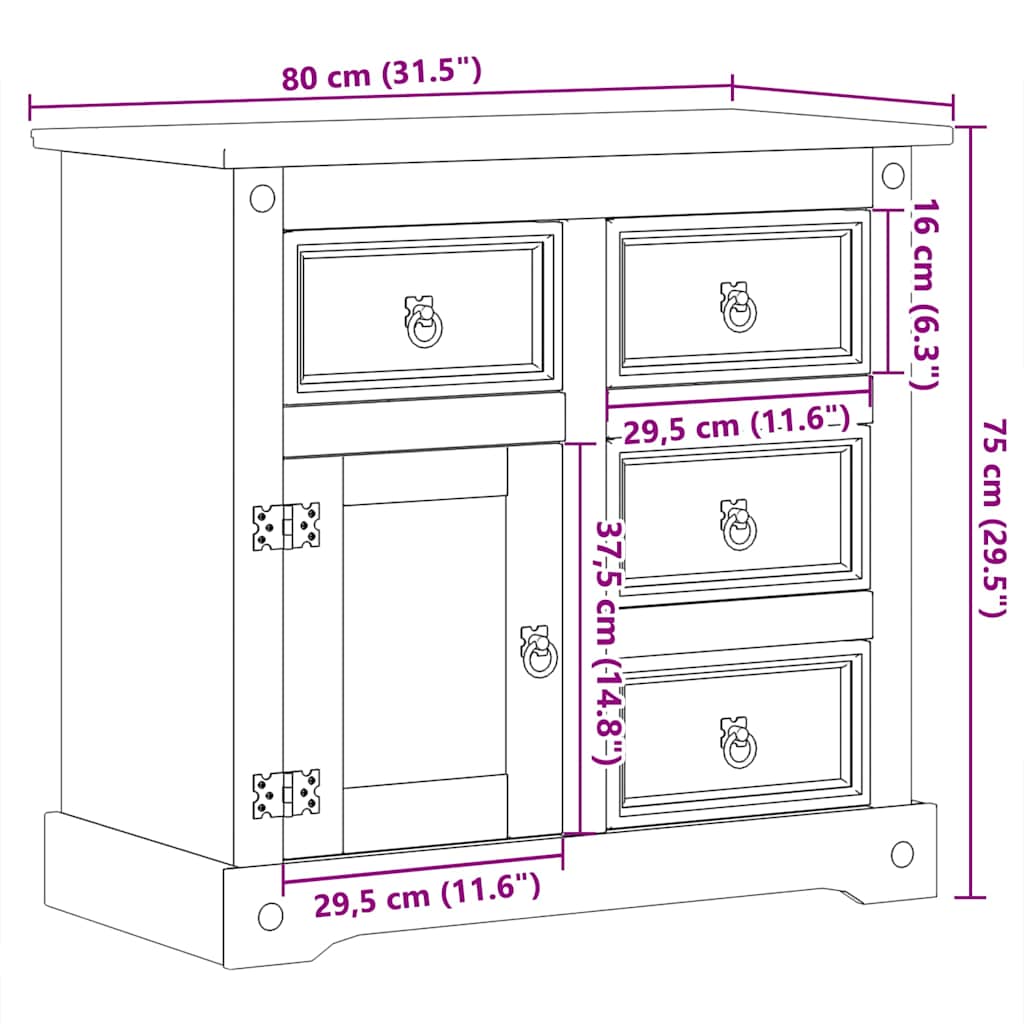 Sideboard Corona 80x40x75 cm Solid Wood Pine