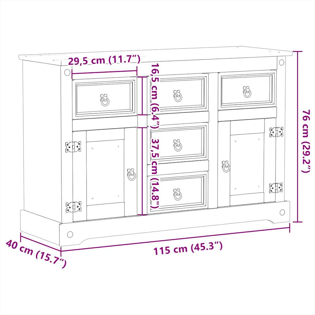 vidaXL Sideboard Corona 112x40x75 cm Solid Wood Pine