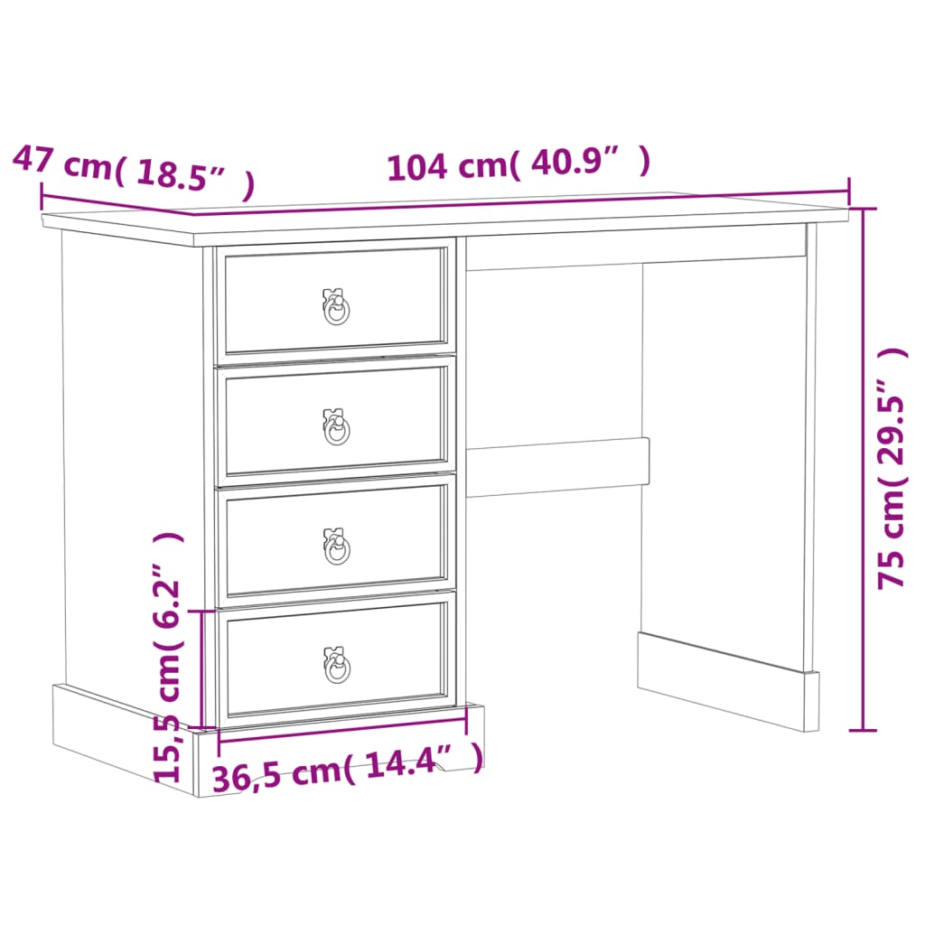 vidaXL Dressing Table Corona104x47x75 cm Solid Wood Pine