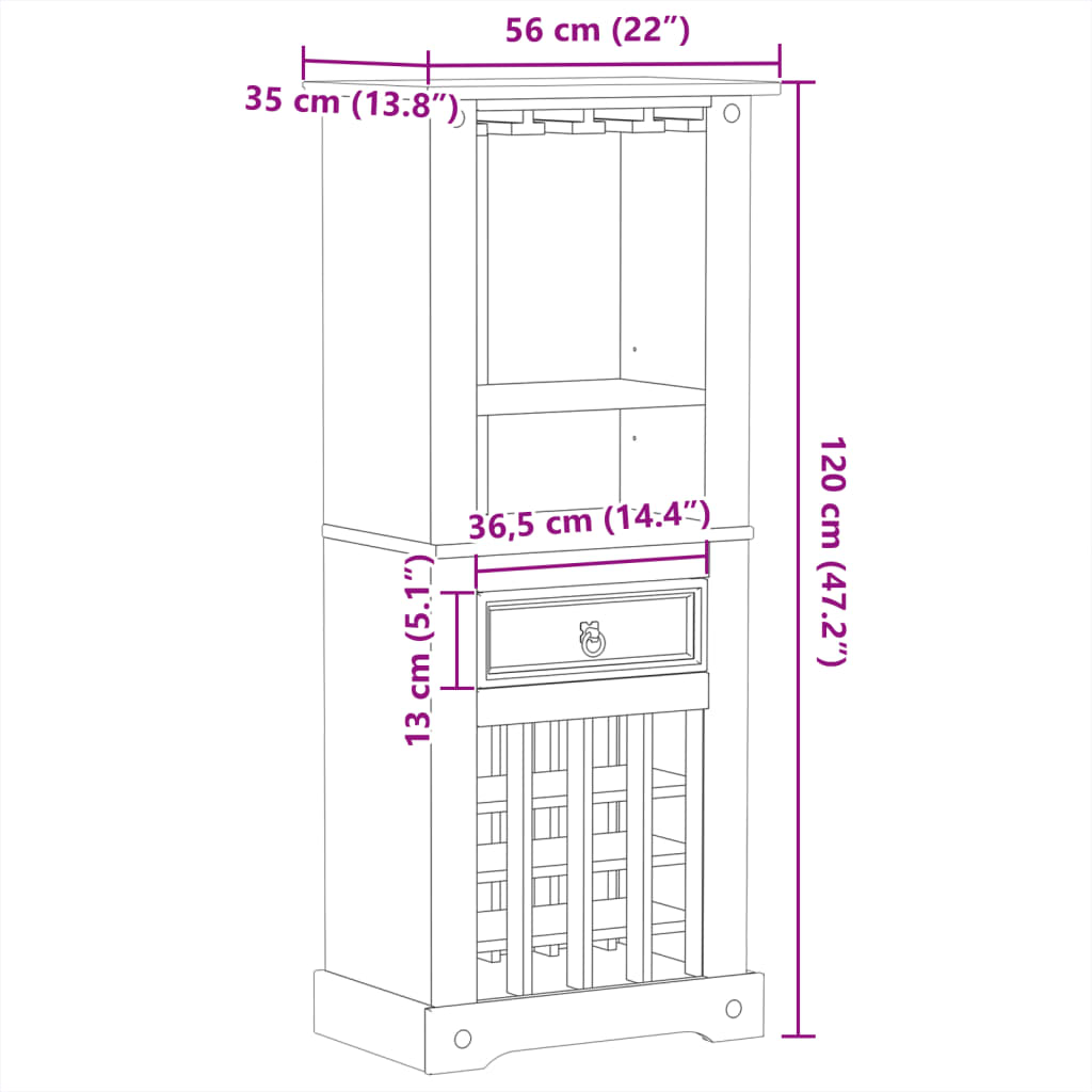 Wine Rack Corona 56x35x120 cm Solid Wood Pine