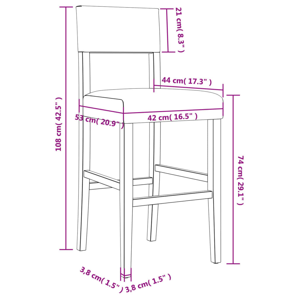 vidaXL Bar Chairs 2 pcs Solid Wood Rubber and Faux Leather