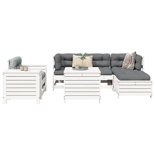 vidaXL 7 Piece Garden Sofa Set White Solid Wood Pine