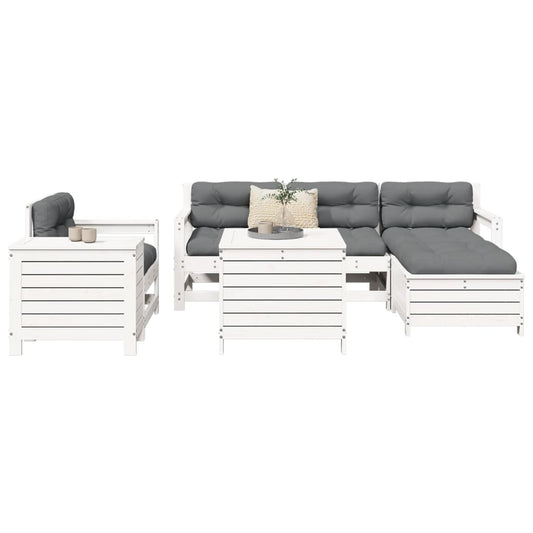 vidaXL 7 Piece Garden Sofa Set White Solid Wood Pine