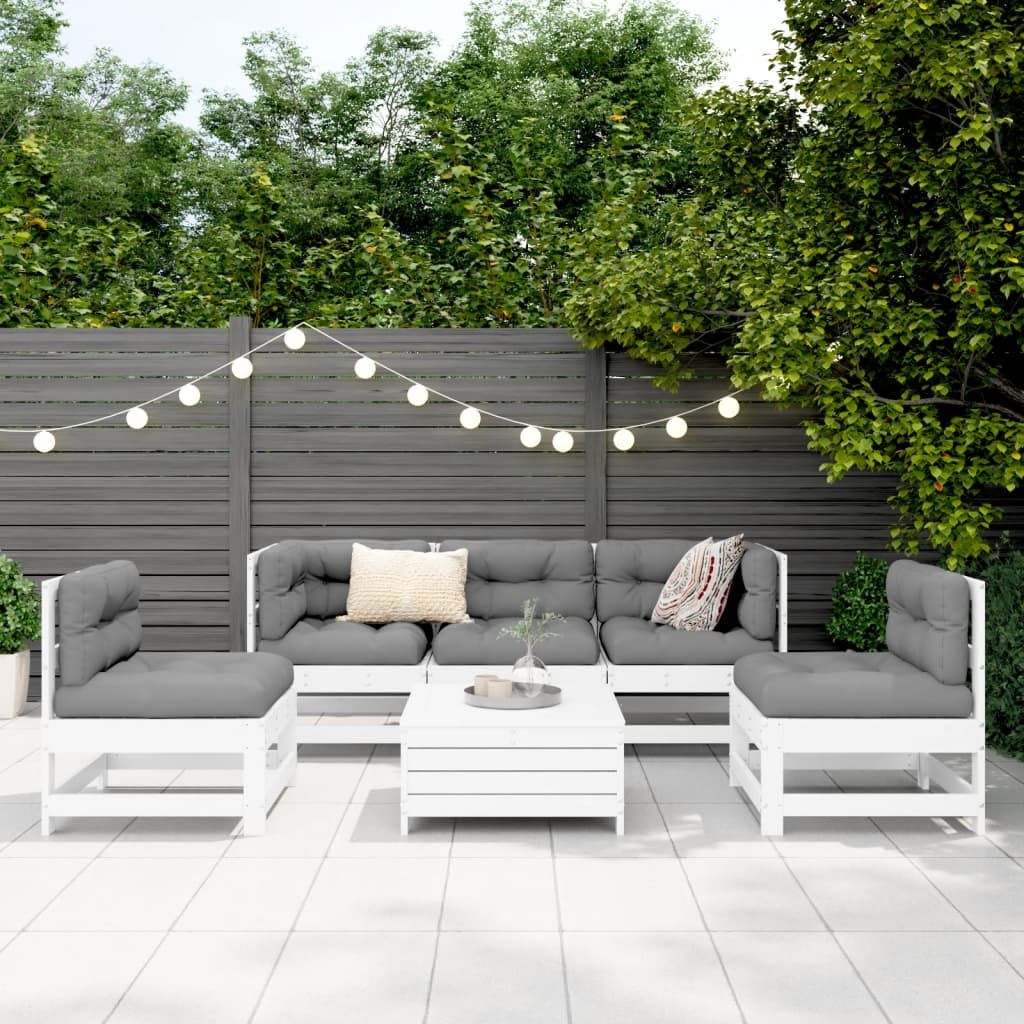 vidaXL 6 Piece Garden Sofa Set White Solid Wood Pine