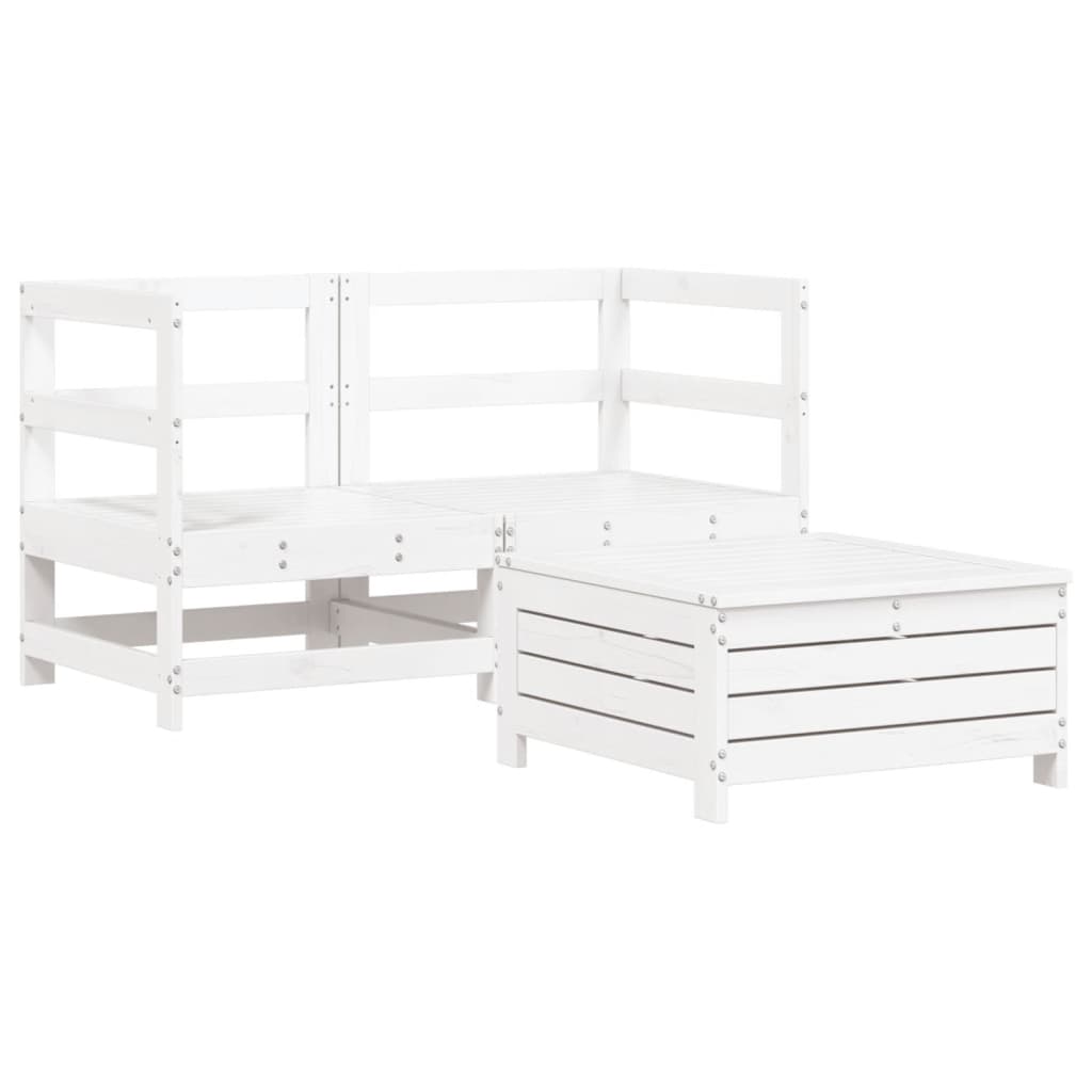 vidaXL 3 Piece Garden Sofa Set White Solid Wood Pine