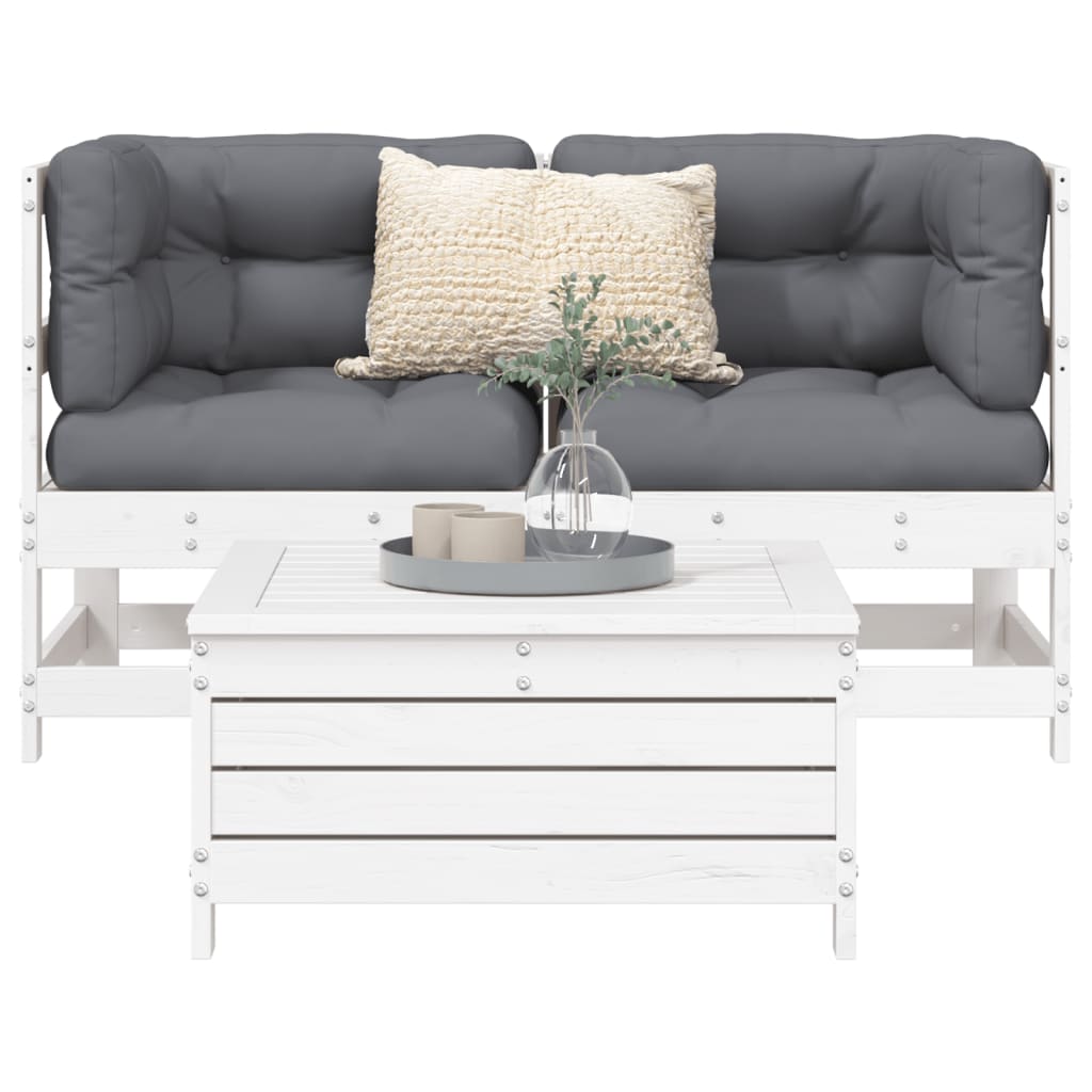 vidaXL 3 Piece Garden Sofa Set White Solid Wood Pine