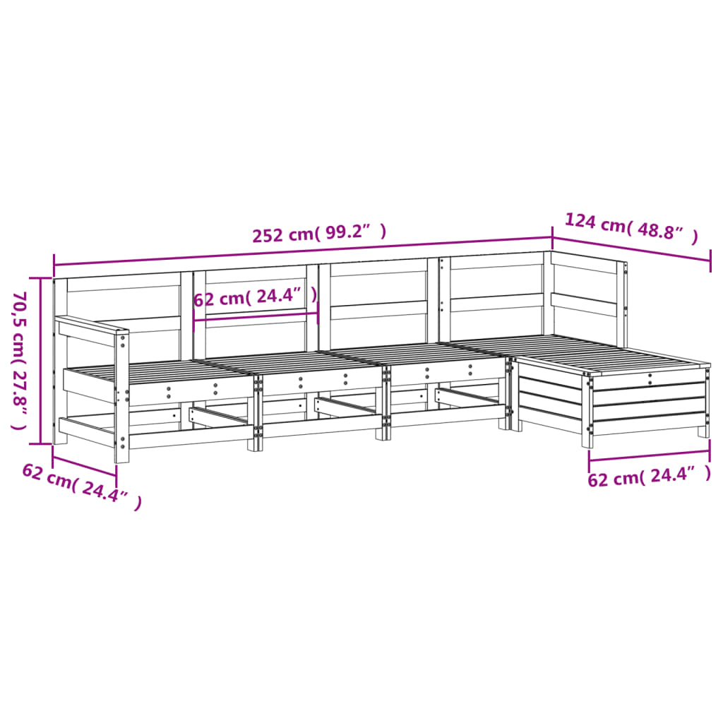 vidaXL 5 Piece Garden Sofa Set White Solid Wood Pine