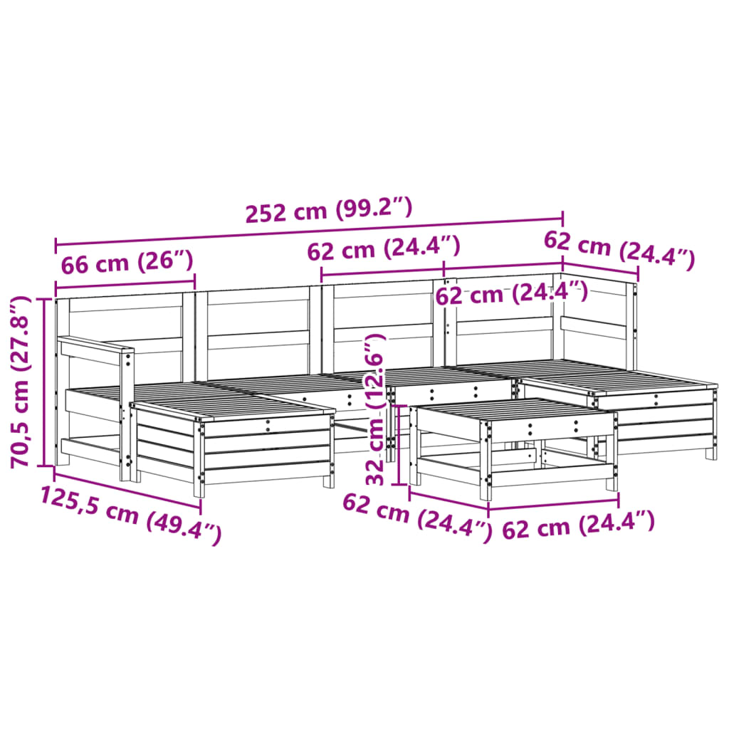 vidaXL 7 Piece Garden Sofa Set White Solid Wood Pine