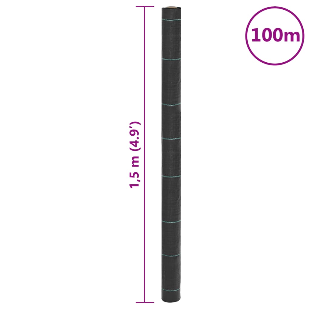 vidaXL Weed Membrane Black 1.5x100 m PP