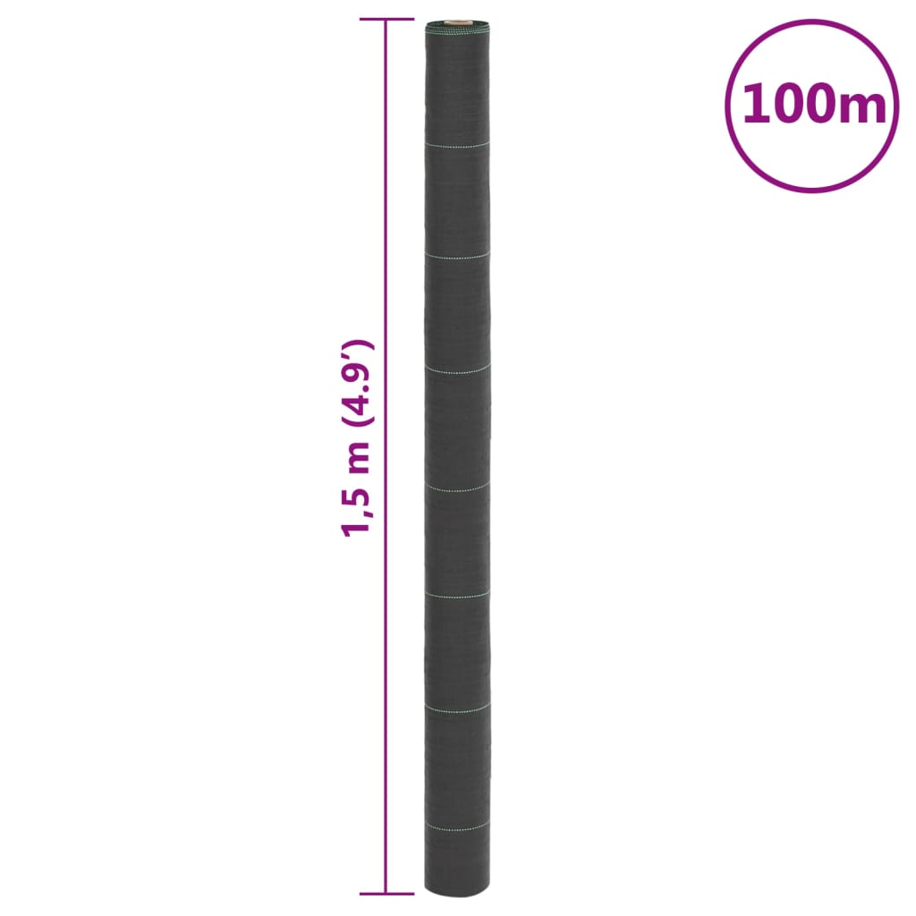 vidaXL Weed Membrane Black 1.5x100 m PP