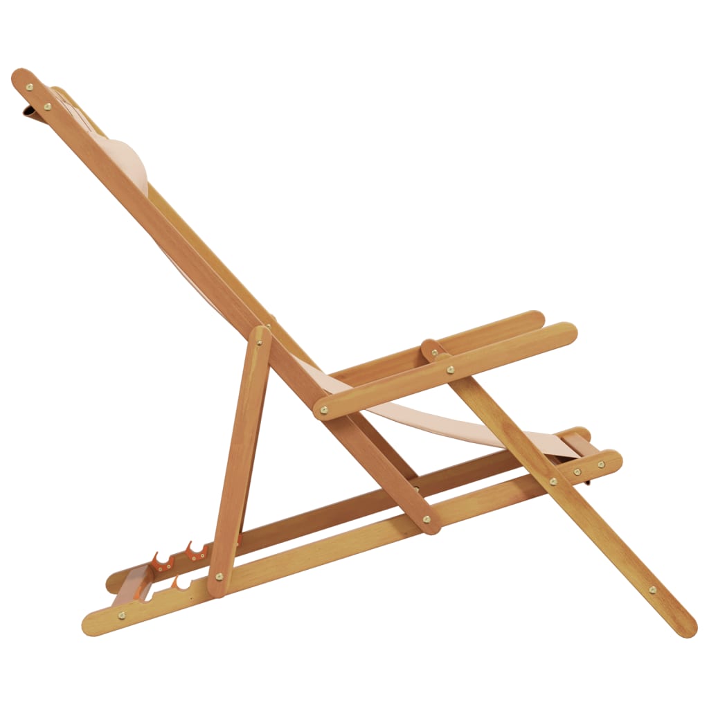 Folding Beach Chairs 2 pcs Beige Fabric and Solid Wood