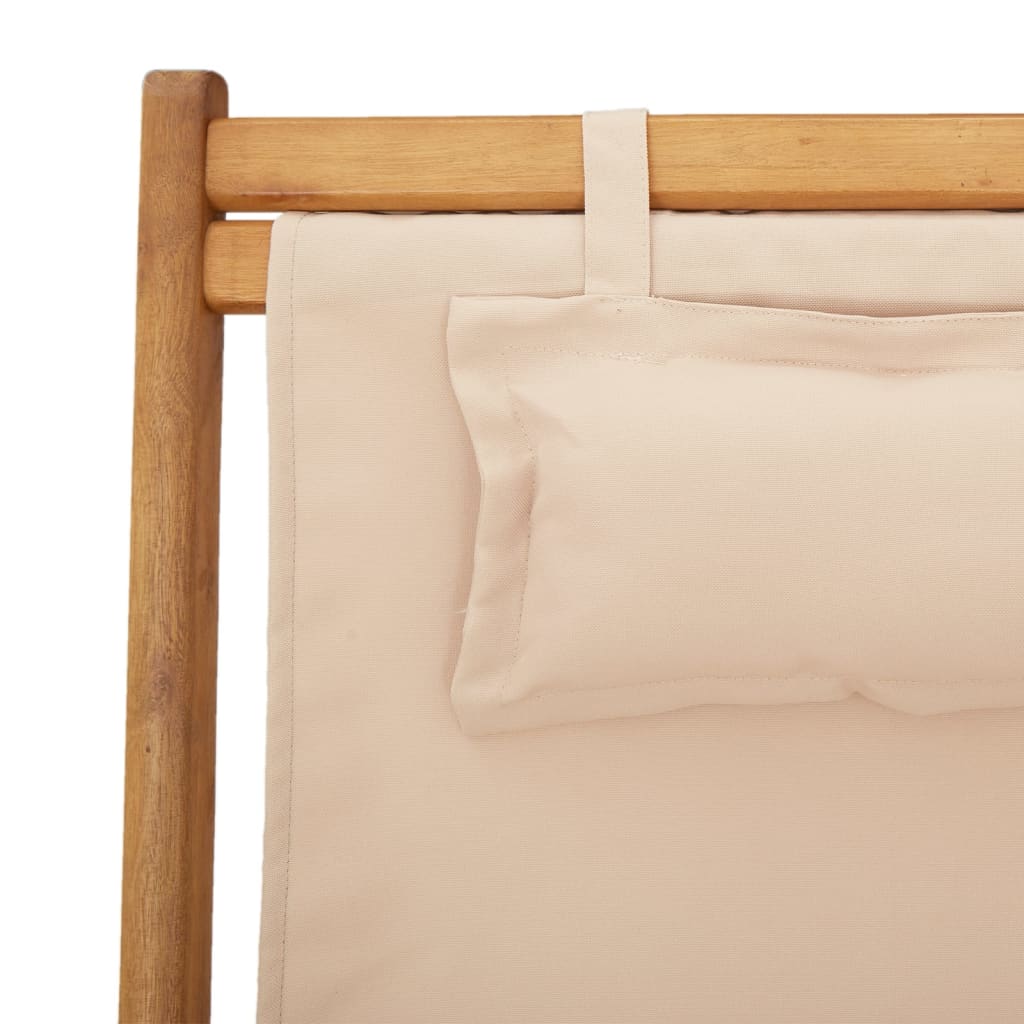 Folding Beach Chairs 2 pcs Beige Fabric and Solid Wood