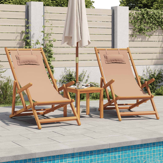Folding Chairs 2 pcs Taupe Fabric and Solid Wood