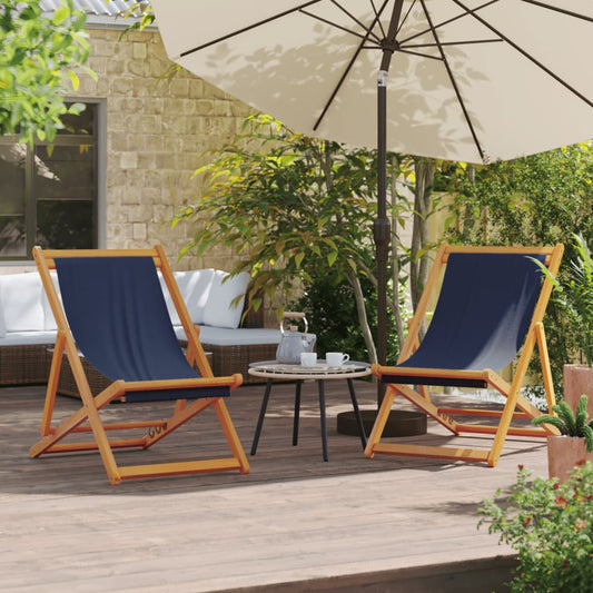 Folding Chairs 2 pcs Blue Fabric