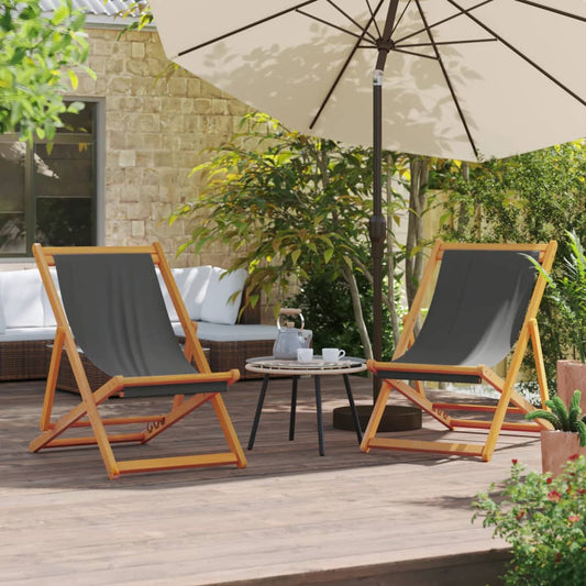 Folding Chairs 2 pcs Grey Fabric