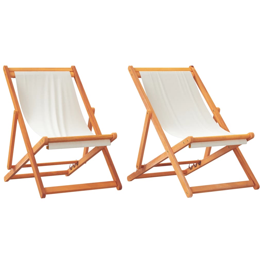 vidaXL Folding Beach Chairs 2 pcs Cream White Fabric