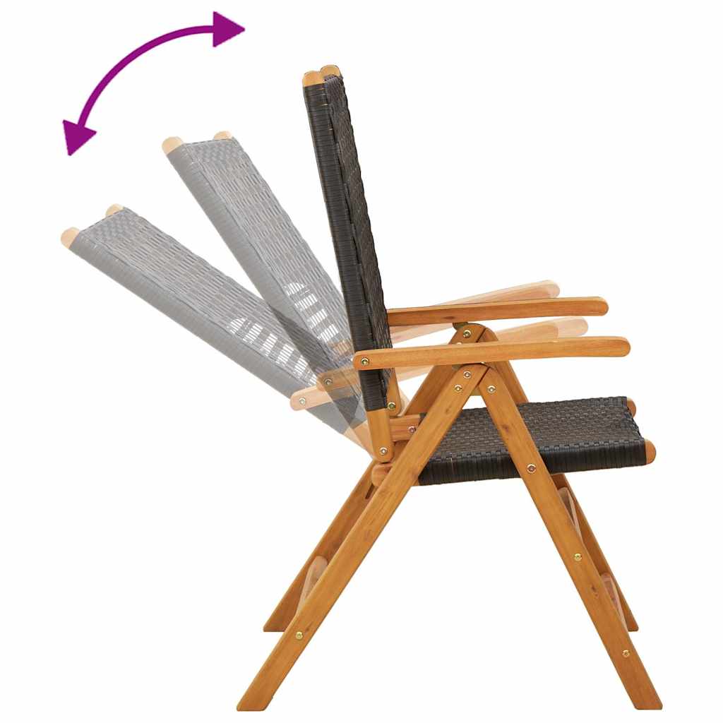 Reclining Folding Chairs 4 pcs Black Poly Rattan and Solid Wood