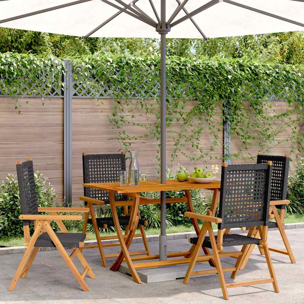 Reclining Folding Chairs 4 pcs Black Poly Rattan and Solid Wood