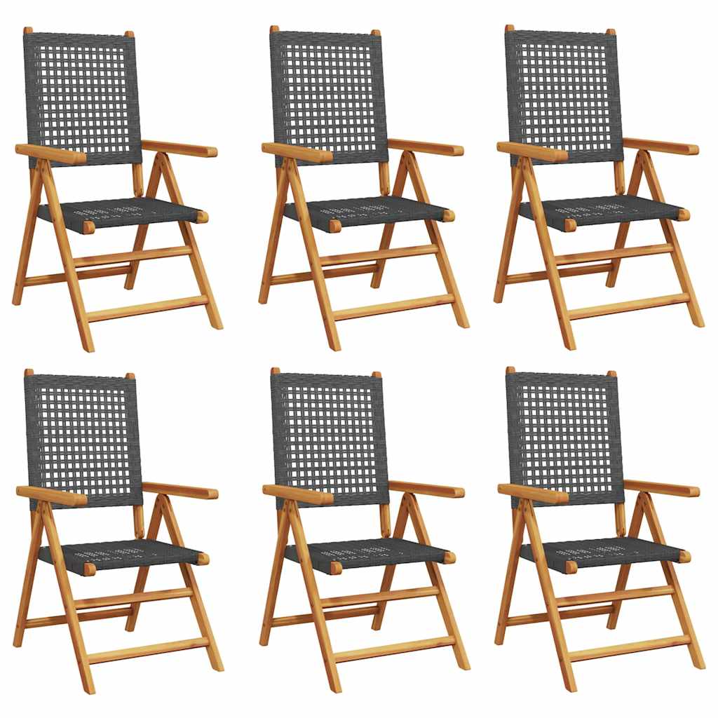 Reclining Folding Chairs 6 pcs Black Poly Rattan and Solid Wood