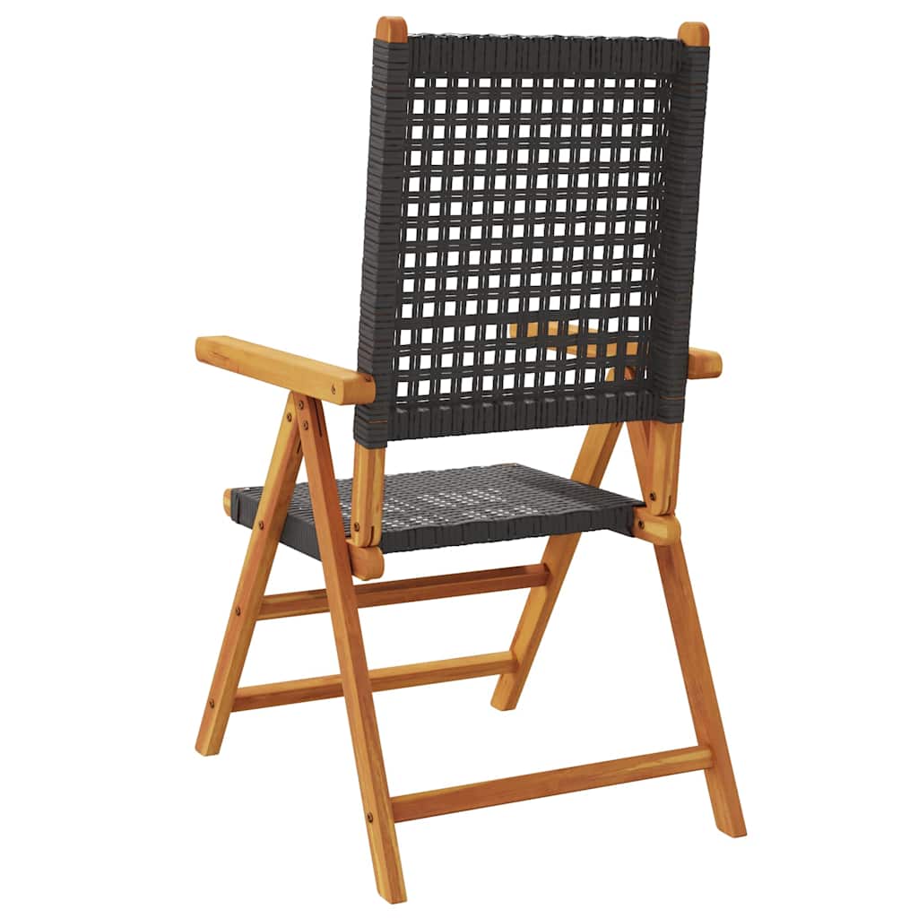 Reclining Folding Chairs 6 pcs Black Poly Rattan and Solid Wood