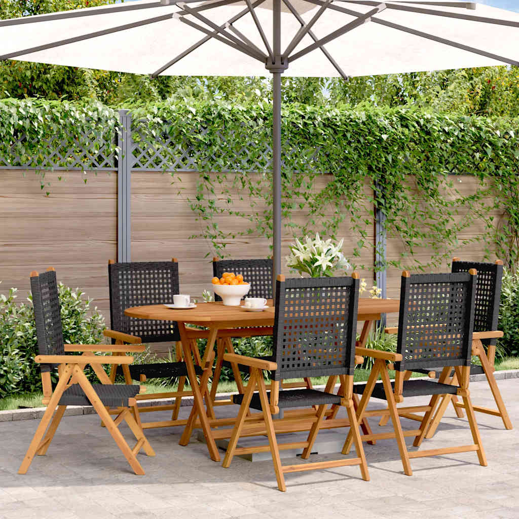 Reclining Folding Chairs 6 pcs Black Poly Rattan and Solid Wood