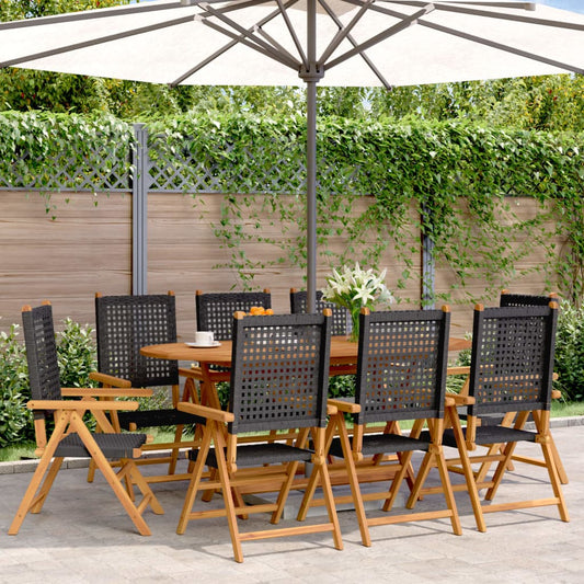 Reclining Folding Chairs 8 pcs Black Poly Rattan and Solid Wood