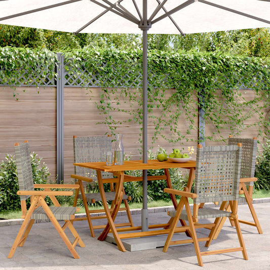 Reclining Folding Chairs 4 pcs Grey Poly Rattan and Solid Wood