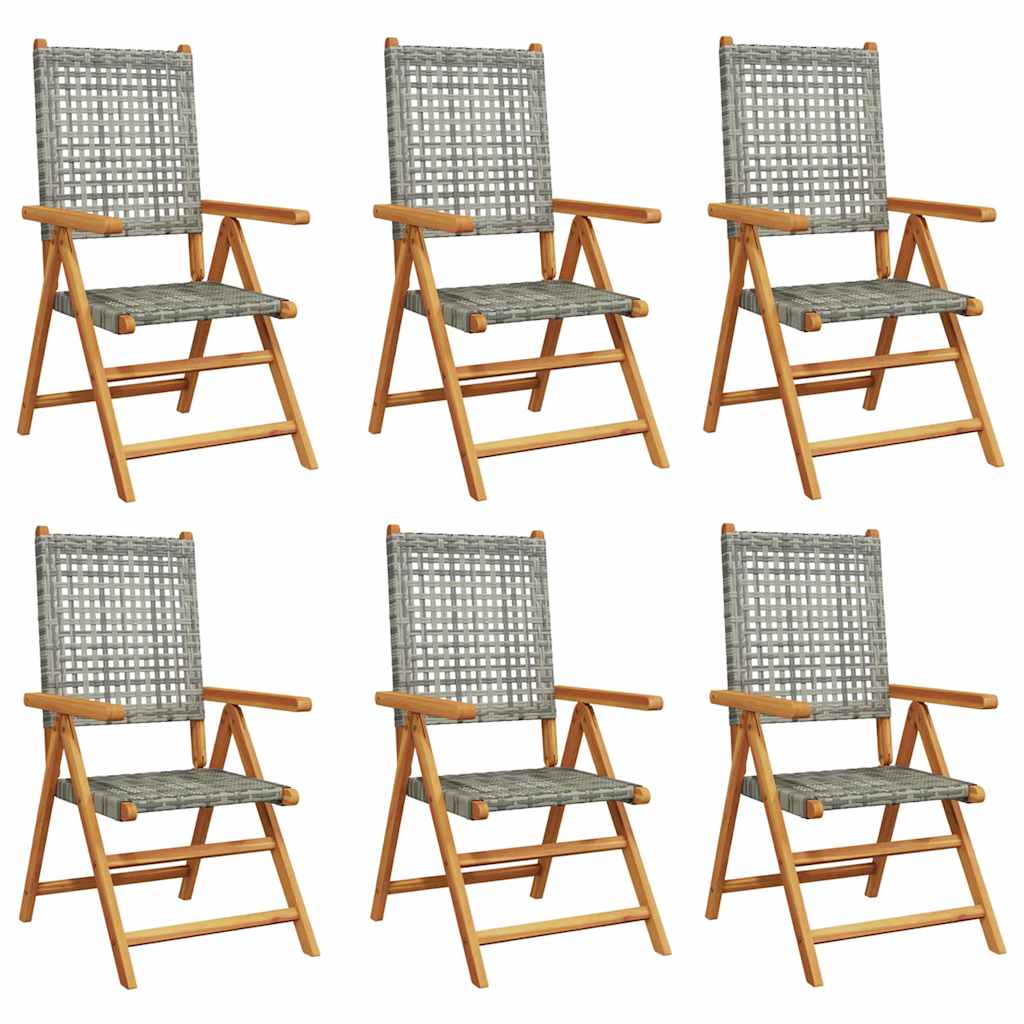 Reclining Folding Chairs 6 pcs Grey Poly Rattan and Solid Wood