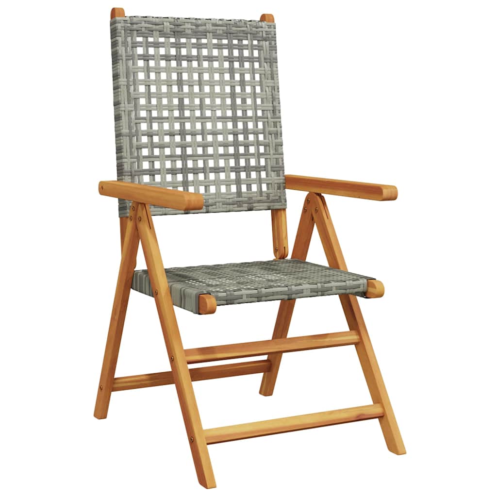 Reclining Folding Chairs 6 pcs Grey Poly Rattan and Solid Wood