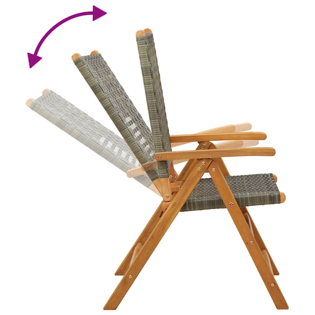 Reclining Folding Chairs 6 pcs Grey Poly Rattan and Solid Wood