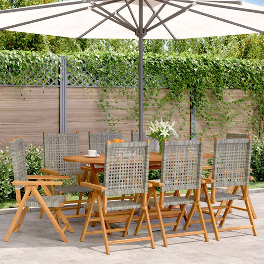Reclining Folding Chairs 8 pcs Grey Poly Rattan and Solid Wood