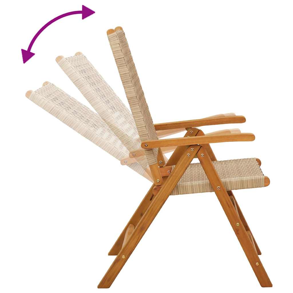 Reclining Folding Chairs 4 pcs Beige Poly Rattan and Solid Wood