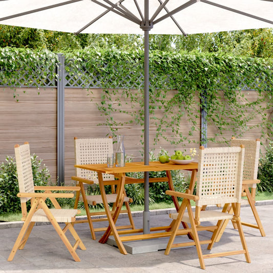 Reclining Folding Chairs 4 pcs Beige Poly Rattan and Solid Wood