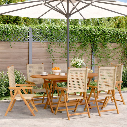 Reclining Folding Chairs 6 pcs Beige Poly Rattan and Solid Wood