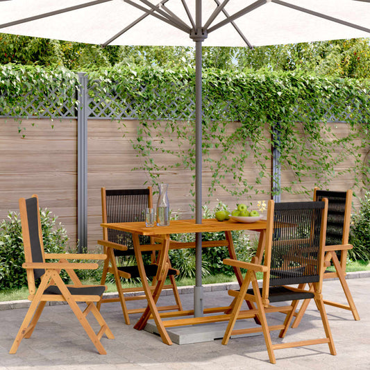 Reclining Folding Chairs 4 pcs Black Solid Wood Acacia
