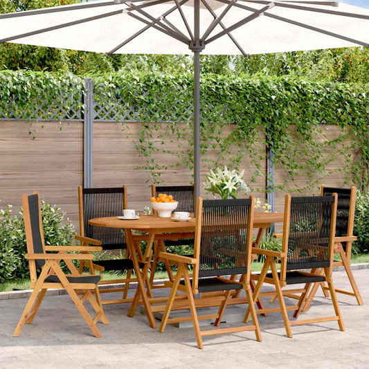 Reclining Folding Chairs 6 pcs Black Solid Wood Acacia