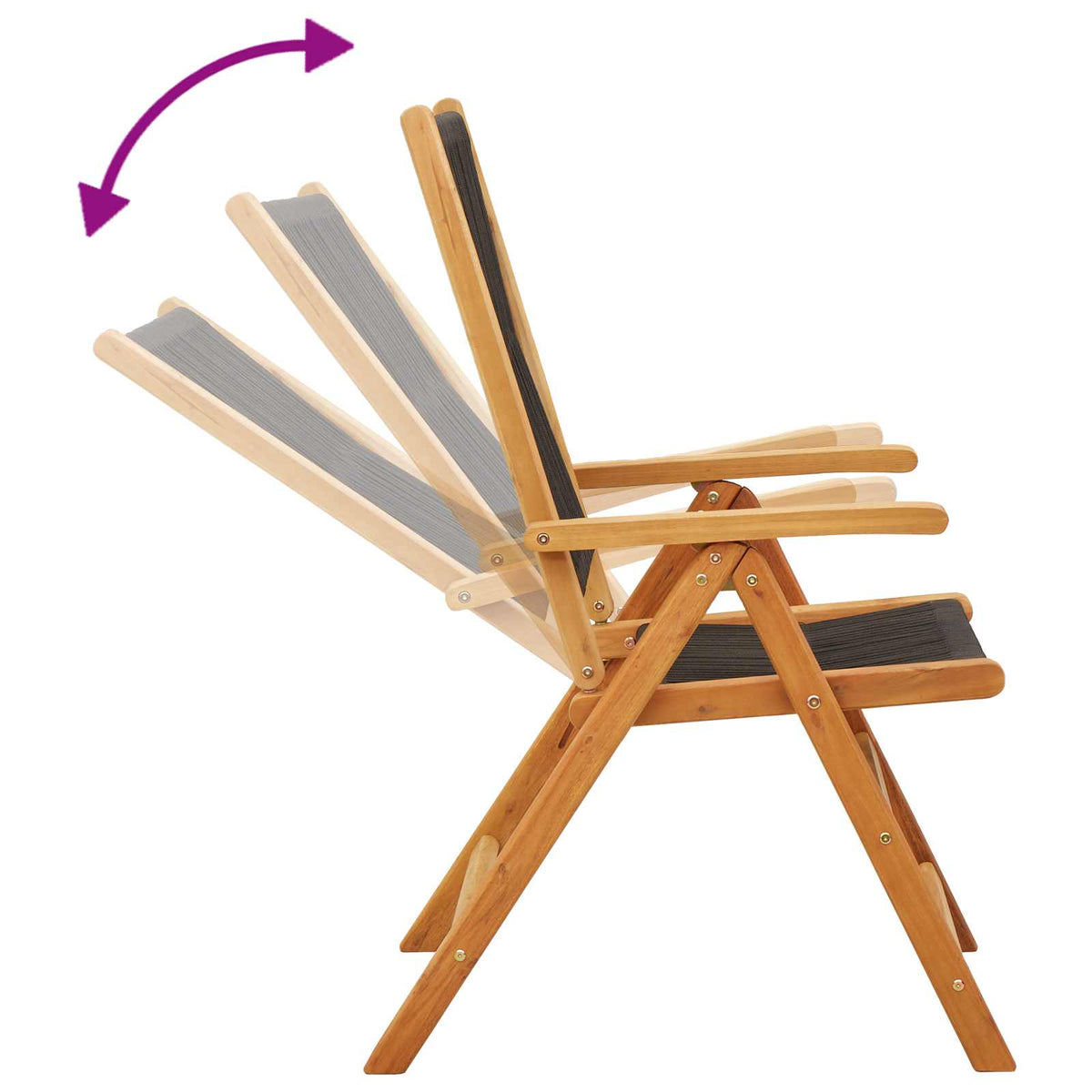 Reclining Folding Chairs 6 pcs Black Solid Wood Acacia