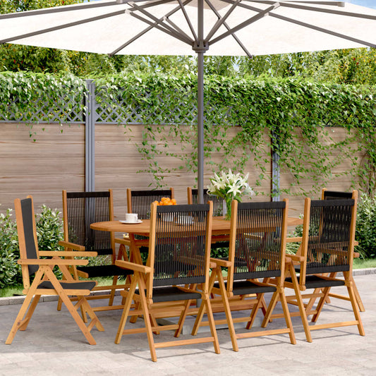Reclining Folding Chairs 8 pcs Black Solid Wood Acacia