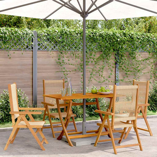 Reclining Folding Chairs 4 pcs Beige Solid Wood Acacia