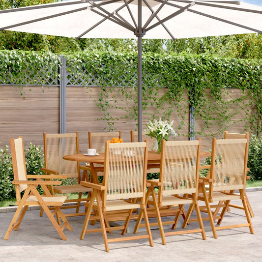 Reclining Folding Chairs 8 pcs Beige Solid Wood Acacia