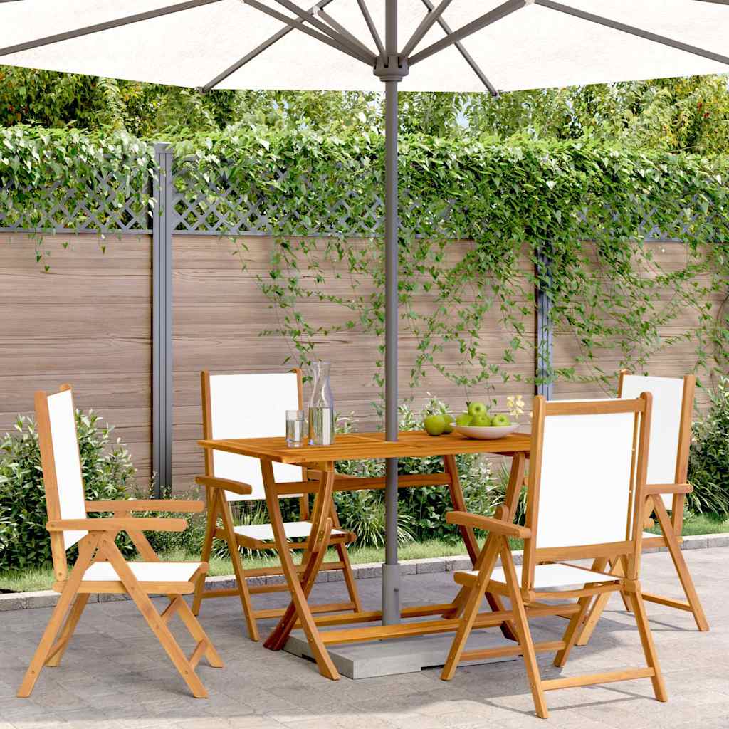 Reclining Folding Chairs 4 pcs Cream White Fabric&Solid Wood