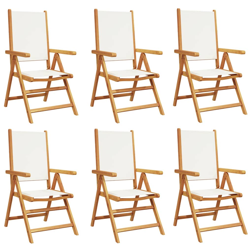 Reclining Folding Chairs 6 pcs Cream White Fabric&Solid Wood