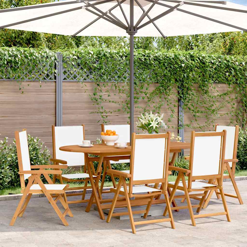 Reclining Folding Chairs 6 pcs Cream White Fabric&Solid Wood