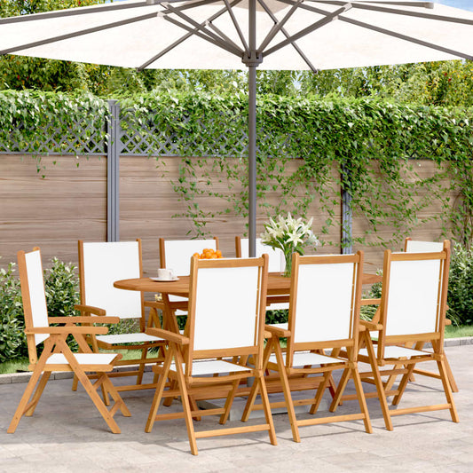 Reclining Folding Chairs 8 pcs Cream White Fabric and Solid Wood