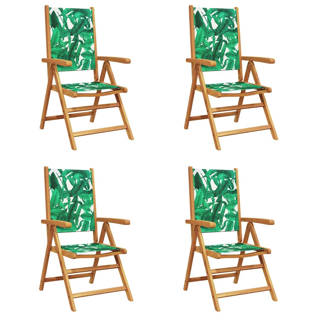 Reclining Folding Chairs 4 pcs Green Fabric and Solid Wood