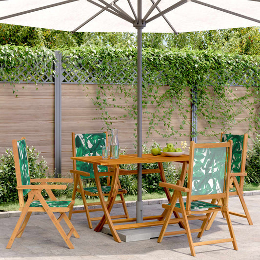 Reclining Folding Chairs 4 pcs Green Fabric and Solid Wood