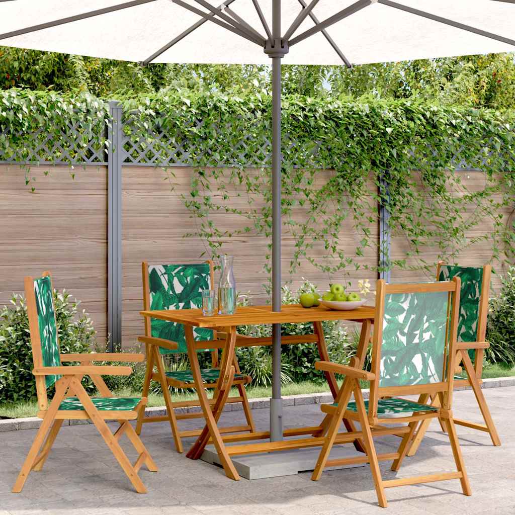 Reclining Folding Chairs 4 pcs Green Fabric and Solid Wood