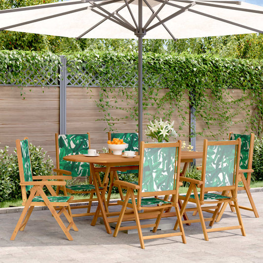Reclining Folding Chairs 6 pcs Green Fabric and Solid Wood