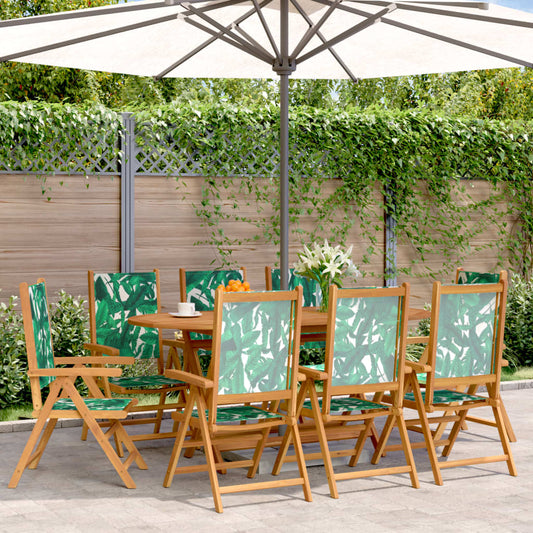 Reclining Folding Chairs 8 pcs Green Fabric and Solid Wood